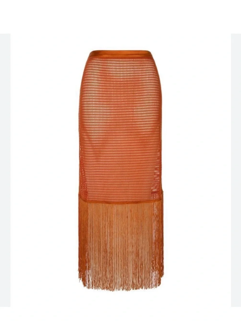 My Beachy Side Camelia Knit Fringe Skirt Cover Up Size Medium NWT Orange Flame - Picture 3 of 5